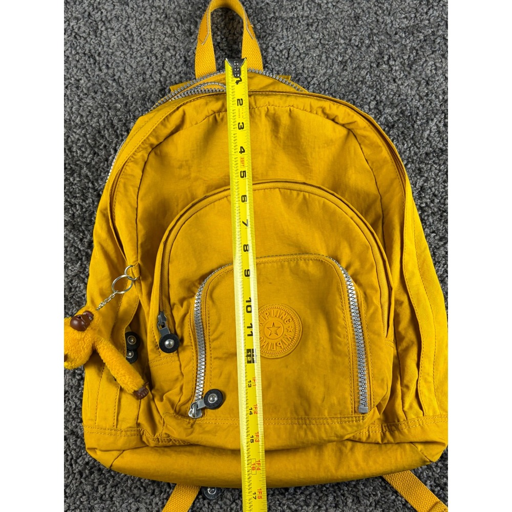 Kipling Seoul Small Backpack Yellow Crinkle Nylon Bookbag BP4414-2WY w Keychain - Picture 4 of 8